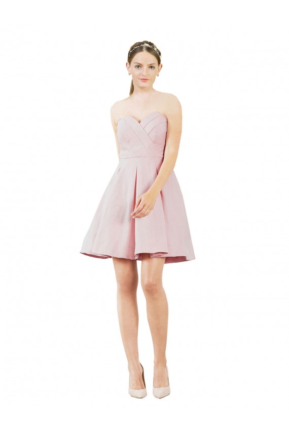 Buy Sweetheart Knee Length Satin Pink Sleeveless Evening Dress UK