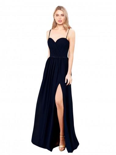 Buy Sweetheart Long Soft Chiffon Dark Navy Sleeveless Formal Evening Dress UK