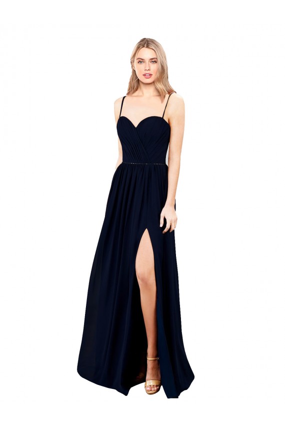 Buy Sweetheart Long Soft Chiffon Dark Navy Sleeveless Formal Evening Dress UK