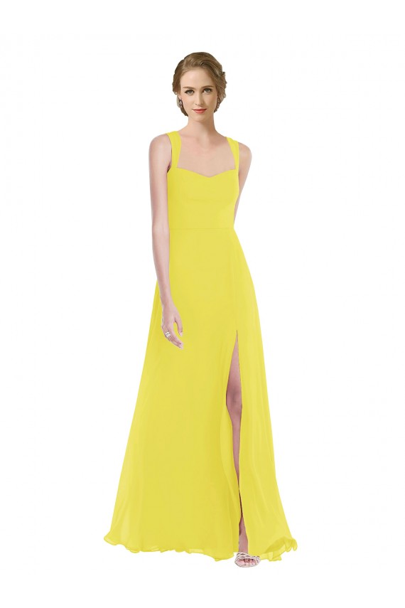 Buy Sweetheart Long Soft Chiffon Yellow Sleeveless Semi Formal Evening Dress UK