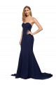 Buy Sweetheart Sweep Train Stretch Crepe Dark Navy Sleeveless Formal Evening Dress UK