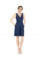 Buy V-Neck Knee Length Satin Dark Navy Sleeveless Evening Dress UK