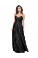 Buy V-Neck Long Silky Satin Black A-Line Sleeveless Evening Dress UK