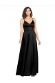 Buy V-Neck Long Silky Satin Black A-Line Sleeveless Formal Evening Dress UK