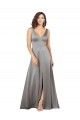 Buy V-Neck Long Silky Satin Pearl Grey Sleeveless Formal Evening Dress UK