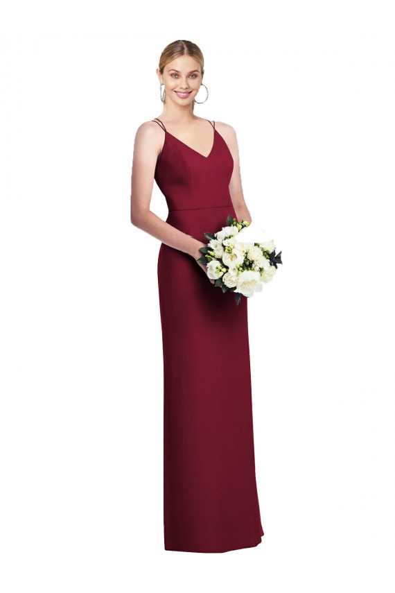Buy V-Neck Long Soft Chiffon Burgundy A-Line Sleeveless Evening Dress UK