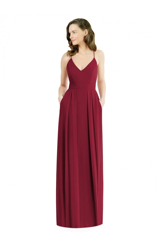 Buy V-Neck Long Soft Chiffon Burgundy Sleeveless Semi Formal Evening Dress UK