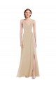 Buy V-Neck Long Soft Chiffon Champagne Sleeveless Semi Formal Evening Dress UK