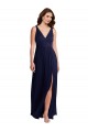 Buy V-Neck Long Soft Chiffon Dark Navy Sleeveless Black Tie Evening Dress UK