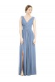 Buy V-Neck Long Soft Chiffon Dusty Blue Sleeveless Semi Formal Evening Dress UK