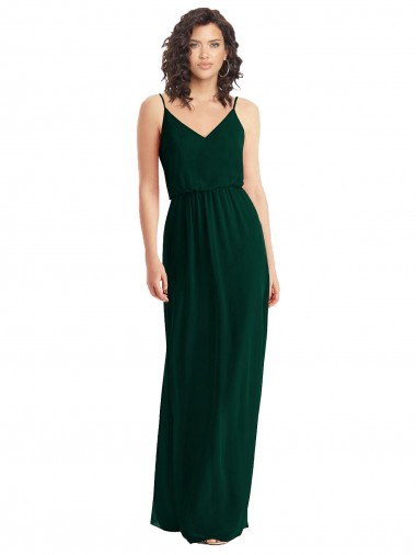 Buy V-Neck Long Soft Chiffon Ever Green Sleeveless Semi Formal Evening Dress UK