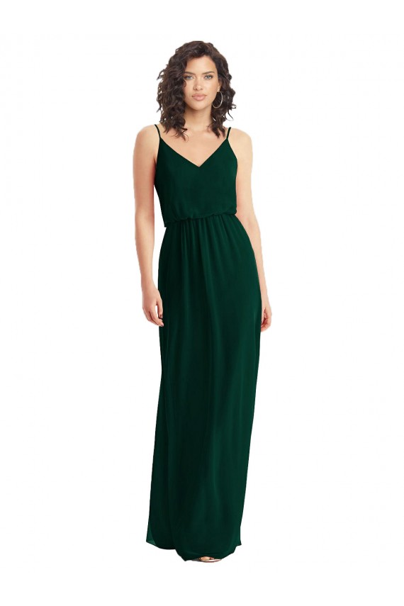 Buy V-Neck Long Soft Chiffon Ever Green Sleeveless Semi Formal Evening Dress UK