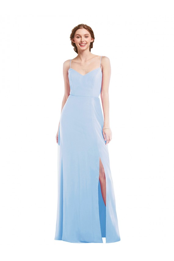 Buy V-Neck Long Soft Chiffon Light Sky Blue Sleeveless Formal Evening Dress UK