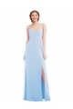 Buy V-Neck Long Soft Chiffon Light Sky Blue Sleeveless Formal Evening Dress UK