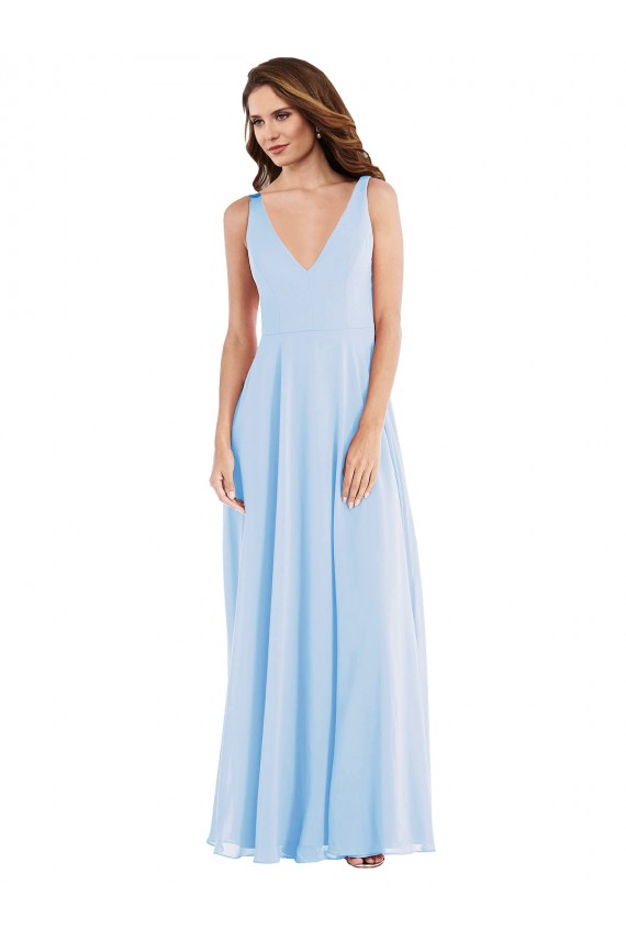 Buy V-Neck Long Soft Chiffon Light Sky Blue Sleeveless Semi Formal Evening Dress UK