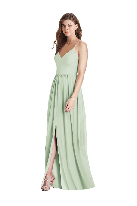 Buy V-Neck Long Soft Chiffon Sage Sleeveless Semi Formal Evening Dress UK