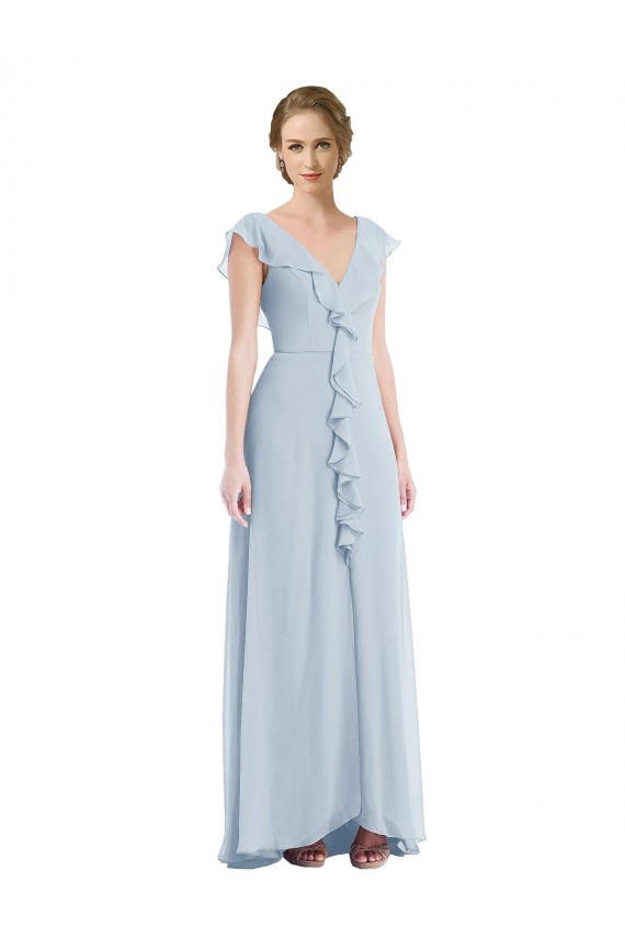 Buy V-Neck Long Soft Chiffon Sea Glass Sleeveless Black Tie Evening Dress UK