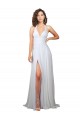 Buy V-Neck Sweep Train Soft Chiffon White Sleeveless Semi Formal Evening Dress UK