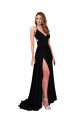Buy V-Neck Long Spandex Black Sleeveless Black Tie Evening Dress UK