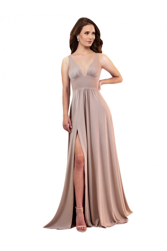 Buy V-Neck Long Spandex Dusty Pink Sleeveless Black Tie Evening Dress UK