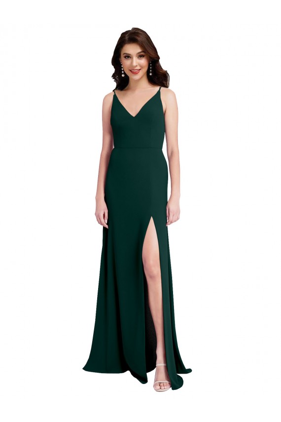 Buy V-Neck Long Stretch Crepe Midnight Green Sleeveless Formal Evening Dress UK