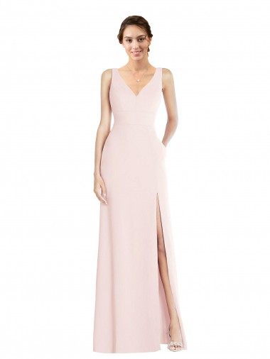 Buy V-Neck Long Stretch Crepe Pink Sleeveless Black Tie Evening Dress UK