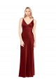 Buy V-Neck Long Stretch Satin Burgundy Sleeveless Formal Evening Dress UK