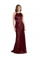 Buy V-Neck Long Stretch Satin Burgundy Gold Sleeveless Formal Evening Dress UK
