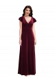 Buy V-Neck Long Stretch Velvet Burgundy Flutter Sleeves Semi Formal Evening Dress UK