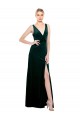Buy V-Neck Long Stretch Velvet Dark Green Sleeveless Black Tie Evening Dress UK