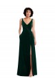 Buy V-Neck Long Stretch Velvet Dark Green Sleeveless Evening Gowns UK