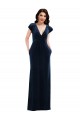 Buy V-Neck Long Stretch Velvet Dark Navy Flutter Sleeves Evening Dress UK