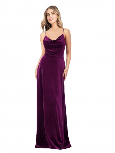 Buy V-Neck Long Stretch Velvet Grape Sleeveless Formal Evening Dress UK