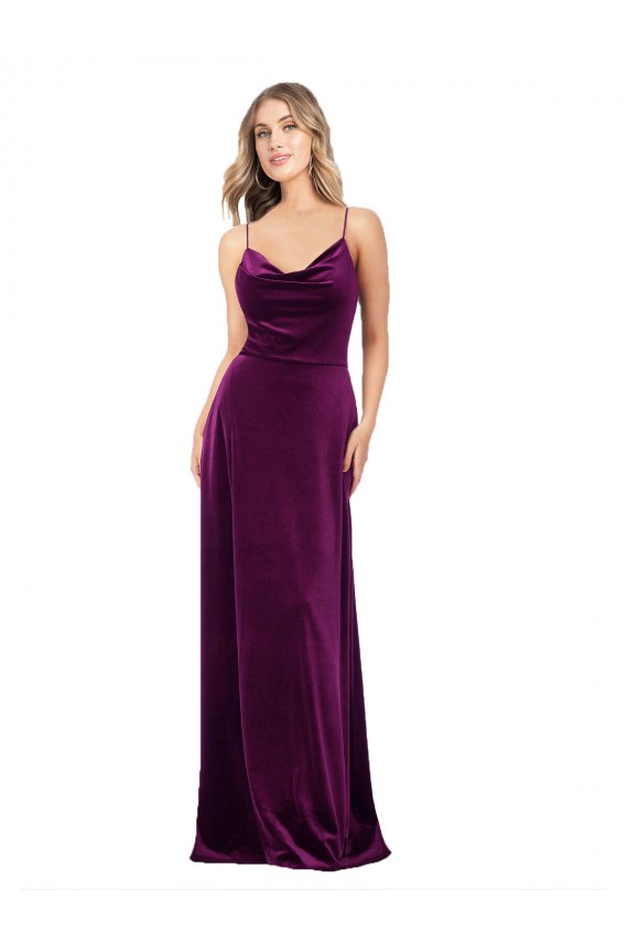 Buy V-Neck Long Stretch Velvet Grape Sleeveless Formal Evening Dress UK