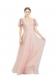 Buy V-Neck Long Tulle Pink Flutter Sleeves Evening Dress UK