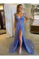 Buy V-Neck Court Train Velvet Sequin Sleeveless Evening Dress UK