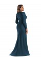 Buy V-Neck Long Silky Satin Atlantic Blue Long Sleeves Plus Size Formal Evening Dress UK