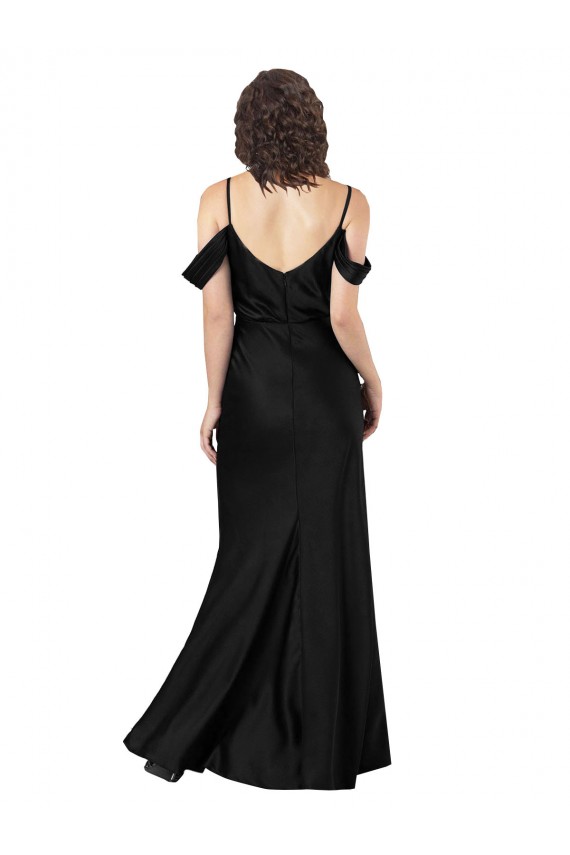 Buy Off the Shoulder Long Silky Satin Black Sleeveless Evening Dress UK