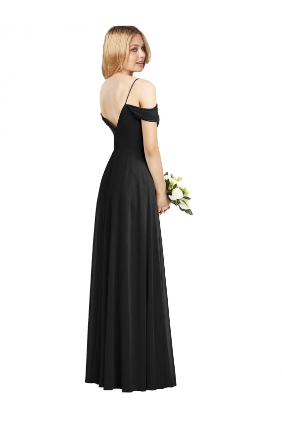 Buy Spaghetti Straps Long Soft Chiffon Black Cold Shoulder Semi Formal Evening Dress UK