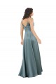 Buy V-Neck Long Silky Satin Black A-Line Sleeveless Formal Evening Dress UK
