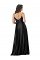 Buy V-Neck Long Silky Satin Black A-Line Sleeveless Evening Dress UK