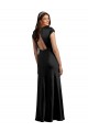 Buy V-Neck Long Stretch Satin Black Cap Sleeves Formal Evening Dress UK