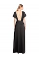 Buy V-Neck Long Stretch Satin Black Cap Sleeves Evening Dress UK