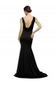 Buy V-Neck Sweep Train Silky Satin Black Sleeveless Formal Evening Dress UK