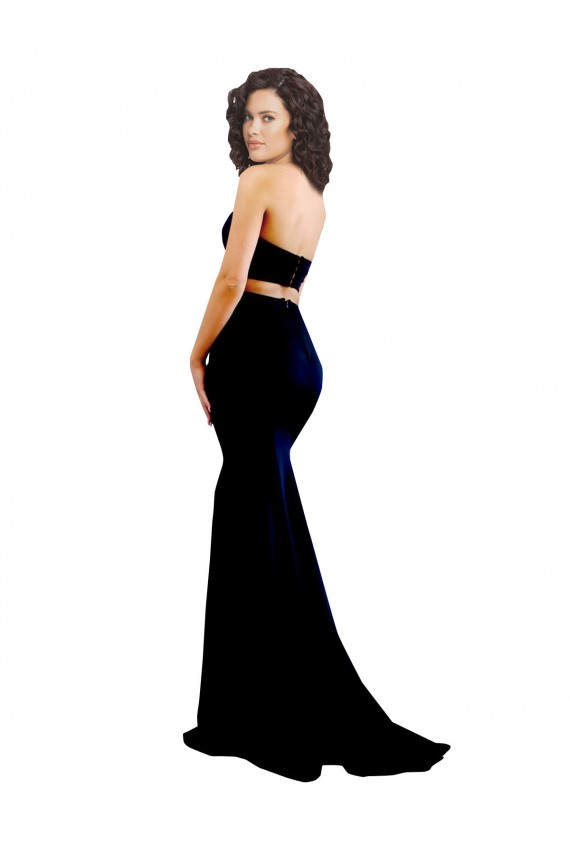 Buy High Neck Long Stretch Crepe Black Sleeveless Formal Evening Dress UK