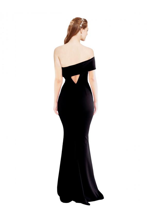 Buy One Shoulder Long Stretch Crepe Black Sleeveless Formal Evening Dress UK