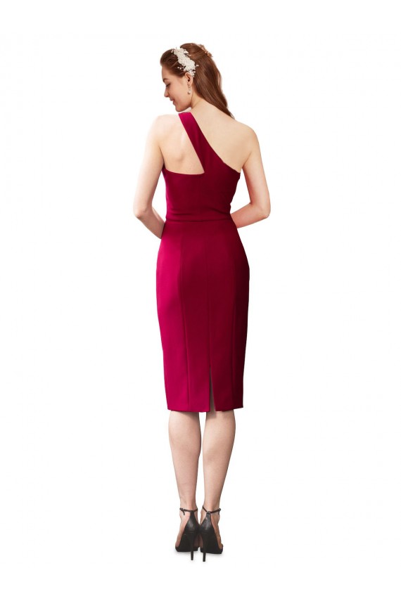Buy One Shoulder Cocktail Length Stretch Crepe Black Sleeveless Formal Evening Dress UK