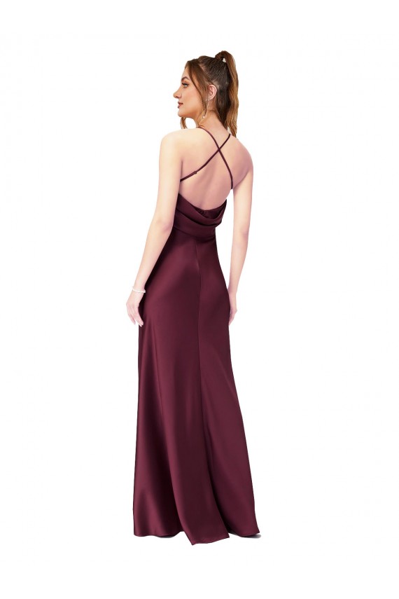 Buy V-Neck Long Silky Satin Black Sleeveless Black Tie Evening Dress UK