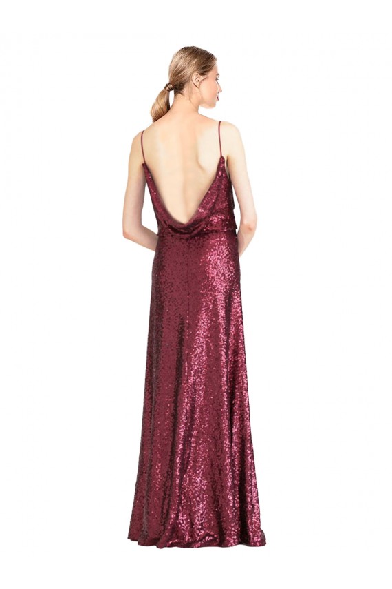 Buy High Neck Long Sequin Burgundy A-Line Sleeveless Formal Evening Dress UK