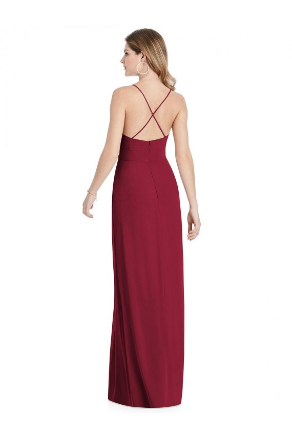 Buy V-Neck Long Soft Chiffon Burgundy Sleeveless Semi Formal Evening Dress UK